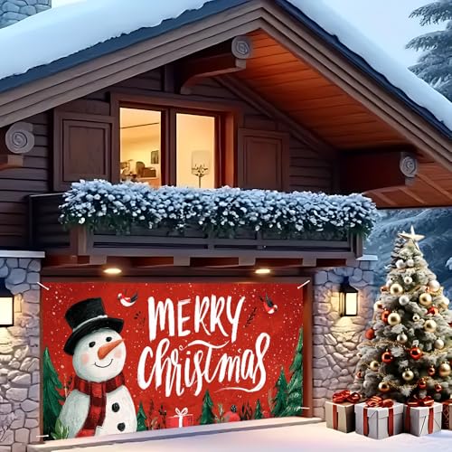 Image of Christmas Garage Door Decorations 6 x 13 ft, Snowman Cover