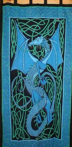 Celtic Dragon Tab Top Curtain-Drape-Door Panel-Blue