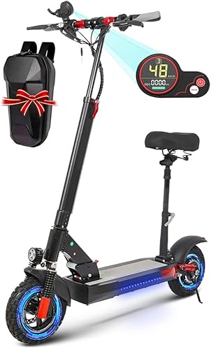 Patinete eléctrico para adultos, motor sin escobillas de 500 W, hasta 30 Mph y 31 millas 48 V 18 Ah batería, neumáticos todoterreno de 10 pulgadas,