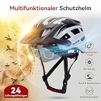 RLQA Fahrradhelm Herren Damen, MTB/Rennrad Helm mit Abnehmbarer Magnetischer Visier & Brille, Radhelm mit 24 Luftungsschlitzea, LED Rucklicht, Reithelm Verstellbare GroBe (M:54-58cm, Schwarzweiß) – Ansicht 4