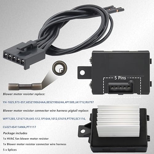 Image of HVAC Blower Motor Resistor with Connector Wire Harness Compatible with 2010-2012 Ford Fusion, 2007-2012 Lincoln MKZ, 2006-2011 Mercury Milan, Replace 8E5Z19E624A 6E5Z19E624AA JA1712 YH1825 4P1589