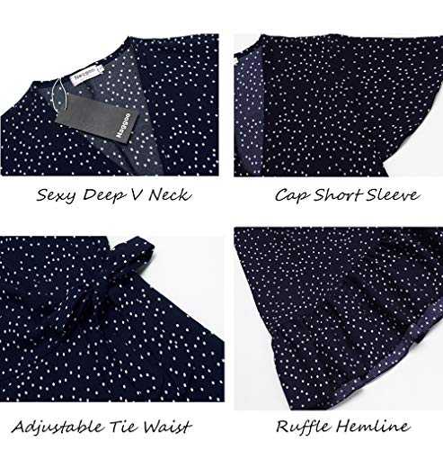 Naggoo Women's Summer Wrap V Neck Polka Dot Print Ruffle Short Sleeve Mini Floral Dress with Belt - Image 6