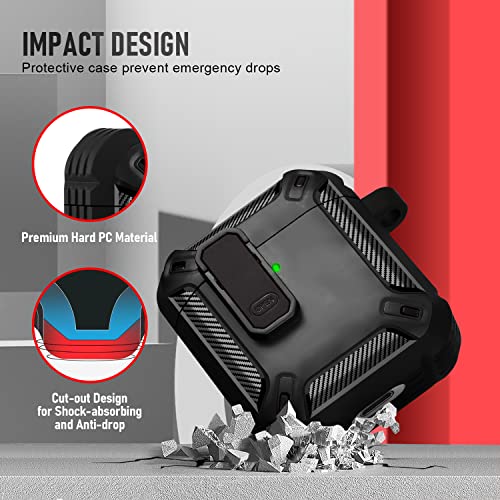 Youskin Airpod 1&2Nd Generation Case Cover With Secure Lock Clip,Military Armor Series Full-Body Rugged Hard Shell For Men Women With Keychain，Shockproof Protective Case For Airpod 2 & 1,Black #TOP4