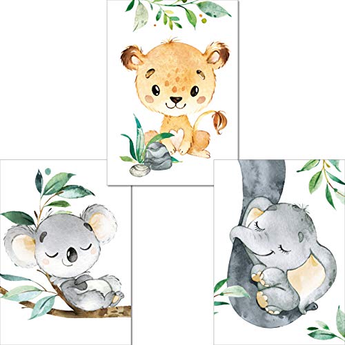 LALELU-Prints Bilder Kinderzimmer Poster Babyzimmer Deko Mädchen Jungen Kinderbilder Set Kinderzimmerbilder (Dschungel bunt)