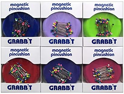 Grabbit Magnetic Sewing Pincushion with 50 Plastic Head Pins - Assorted Colors