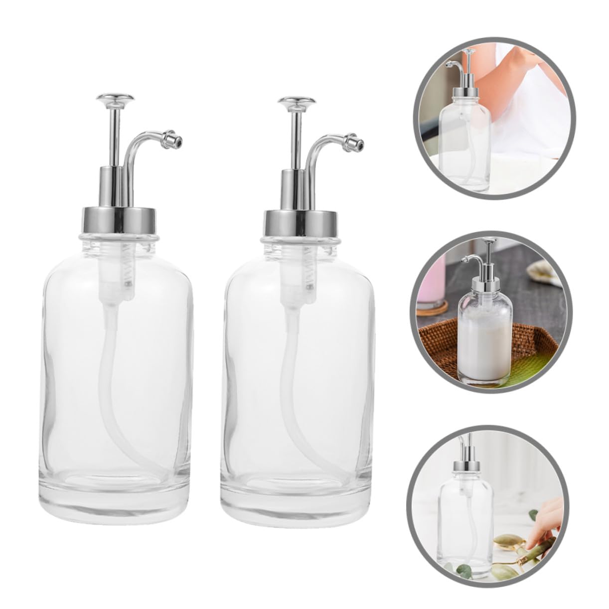 ERINGOGO Distributeur à Pompe à Sirop en Verre 500ml, Lot de 2, Argenté