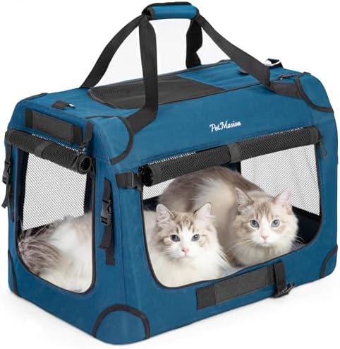 Extra Large Cat Carrier for 2 Cats, Collapsible Soft Sided Pet XL...