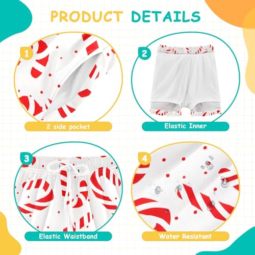 Bolaz Toddler Boys Swimwear Swim Trunks with Compression Liner 4T Christmas Candy Cane4