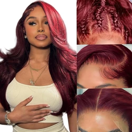 Suresen 99j Burgundy Lace Front Wigs Human Hair 18 Inch Body Wave 13x4 Lace Frontal Wig 180% Density Wine Red Colored Wigs for Women Pre Plucked Glueless Wig