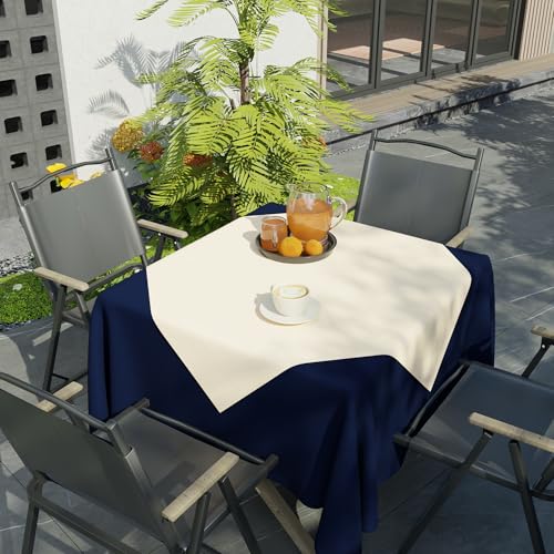 Image of Encasa XO Dining Table Cover Cloth for 4 Seater | 90x90 cm Cotton Canvas Square Table Cloth | Machine Washable Tablecloth for Indoor & Outdoor Use - Natural Solid Color