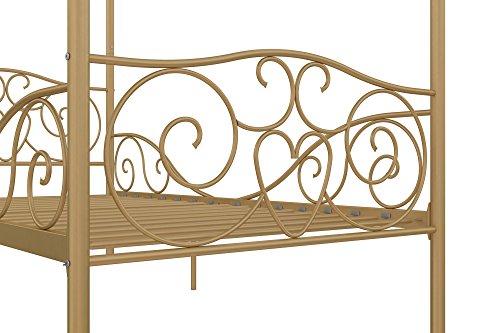 image for DHP Metal Canopy Kids Platform Bed with Four Poster Design, Scrollwork