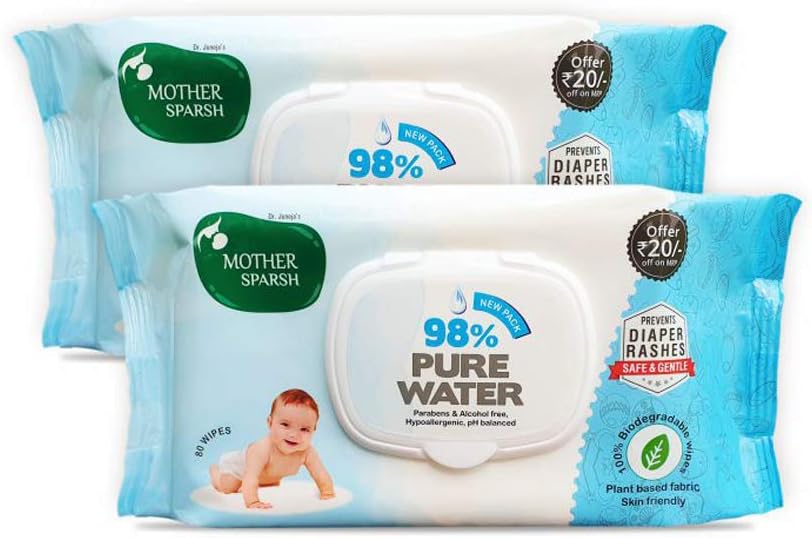 98% Water Based Wipes (80 Scented Wipes, Pack of 2) - Plant Based Fabric