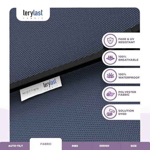 Image of Midtown Umbrellas - 10-Year-No-Fade 6 Ft Patio Umbrella with Terylast Fabric, Auto-Tilt Aluminum Frame and 8 Reinforced Ribs for Deck, Pool, Garden & Beach - Pale Navy Canopy, Black Pole
