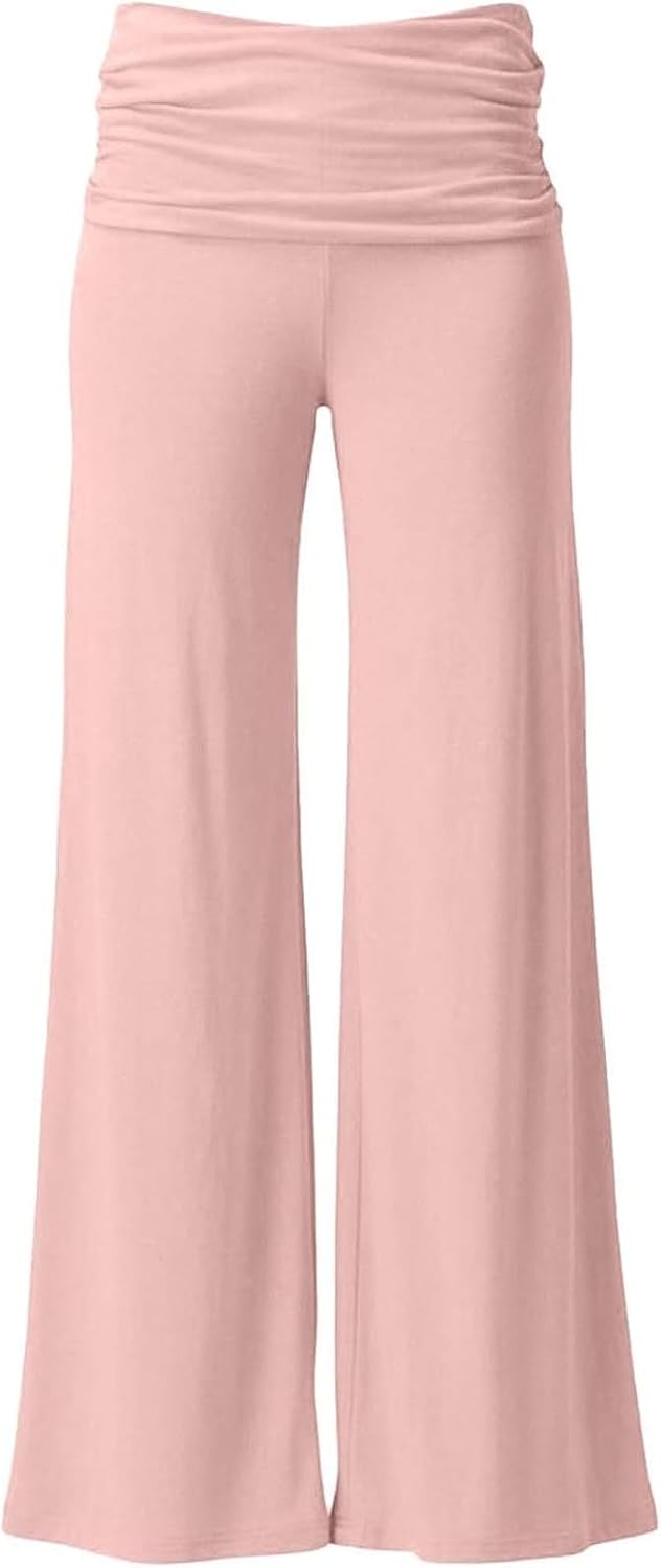 Womens Wide Leg Palazzo Pants Summer Beach High Waisted Cropped Flowy Pants Casual Yoga Trousers with Pockets