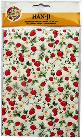 Handmade Decorative Korean Han-ji Mulberry Paper - 2 Designs - Strawberry Plant & Gold Weave - 3 Sheets of Each - Size 8.3 X 5.9