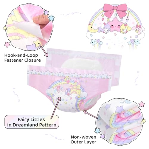 Image of LittleForBig Ultra Absorbent 7000 mL Adjustable Hook-and-Loop Fastener Closure Adult Printed Cloth Back Diaper 2 Pieces - Fairy Littles in Dreamland (X-Large 48 inch-56 inch)