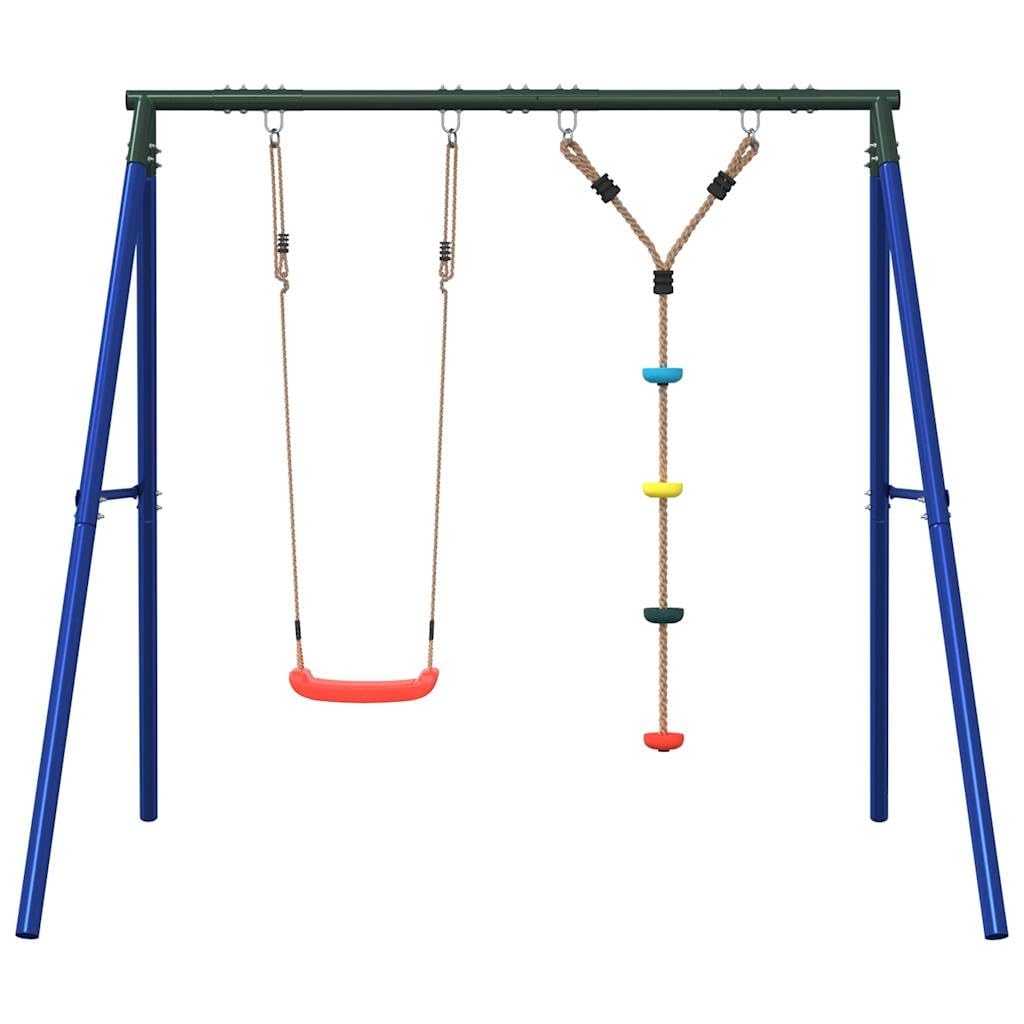 Schaukel-Set mit Schaukelsitz und Kletterschaukel aus lackiertem Stahl für Kinder 3-10 Jahre, Robustes Gartenspielzeug mit Kletterseil, 206x185x185 cm, ideal für Garten, Terrasse