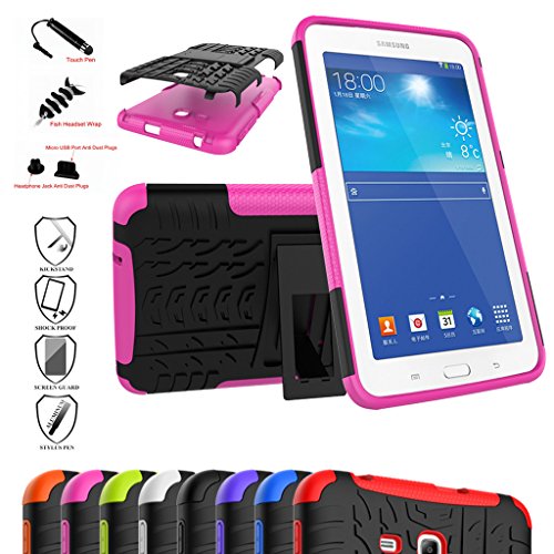 Mama Mouth Shockproof Heavy Duty Combo Hybrid Rugged Dual Layer Grip Cover with Kickstand for Samsung Galaxy Tab 3 Lite/Tab E 7.0 T110 T111 T113 T115 T116(with 4 in 1 Packaged),Pink