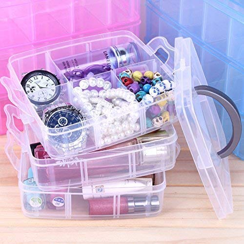 ALWAFLI Multi Utility 3 Layer Portable Plastic Makeup Cosmetic Desktop Storage Chest Drawer Cabinet Box Holder with Collapsible Partitons (18 Grid) - Color May Vary