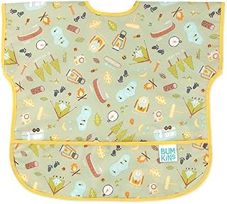 Bumkins Sleeved Bib, Handy Tie Closure for Custom Fit, Catch-All Pocket, Baby-Led Weaning, Waterproof, Machine Washable, Stain & Odour Resistant, BPA Free, 6-24 Months, Arrows Design