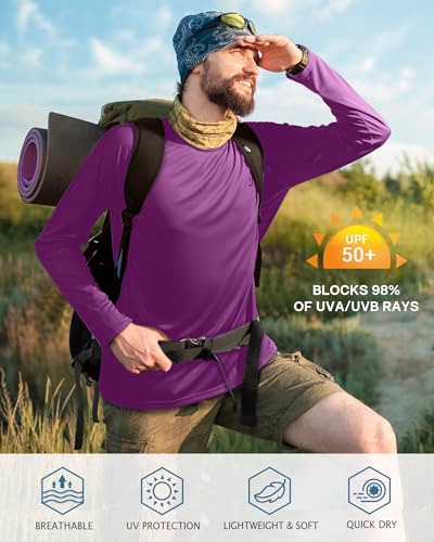 Image of Roadbox Mens UPF 50+ UV Sun Protection Shirts Outdoor Long Sleeve SPF Rash Guard for Fishing Hiking Swimming Running