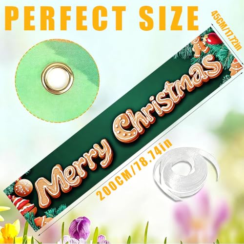 Image of Gingerbread Letter Christmas Banner 78.7 x 17.7 Inch Cookie Text with Christmas Tree Ornament and Snowflake Design Festive Holiday Decoration for Yard Fence Garden or Indoor Wall Display