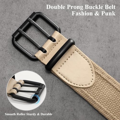 Image of WHIPPY Canvas Double Grommet Belt Unisex Casual Double Prong Belt for Men Women for Jeans Pants