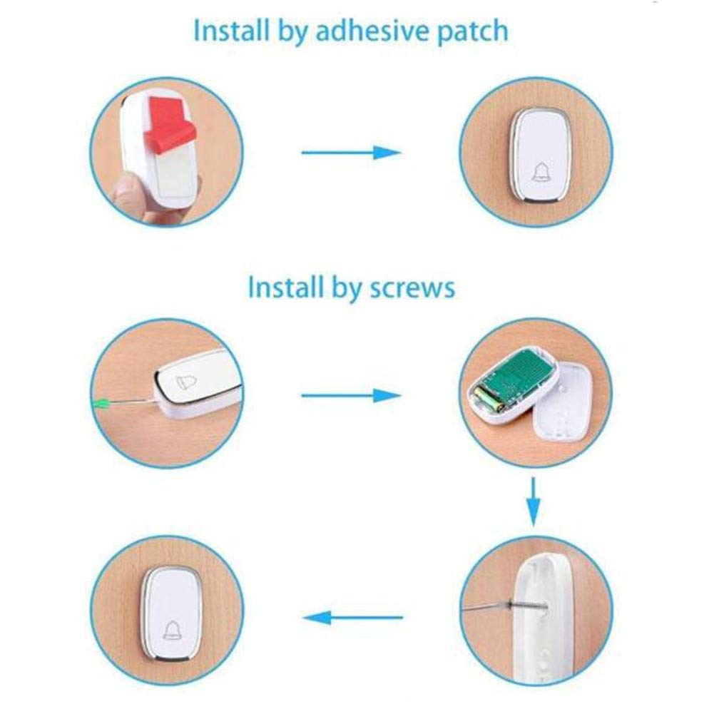 Campanello Wireless Impermeabile IP44, Kit Campanello per Porta a Distanza Ultra Lunga per la casa, 1 Pulsante + 4 ricevitori, 36 suonerie, 4 Livelli di Volume, Nero,Oro