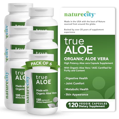 NatureCity TrueAloe Organic Aloe Vera Capsules - Supports Digestive Balance, Joints and Stomach Comfort - Plant-Based Aloe Barbadensis Powder - Easy-to-Swallow Single Ingredient Formula - 720 Caps