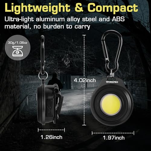 WORKPRO Mini Keychain Work Light, COB Keychain Flashlight with Hat Clip, Rechargeable Magn - image 3