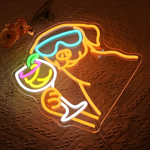 Image of Dachshund Cocktail Neon Sign for Wall Decor Dog Drinking Cocktail Neon Light Bar Led Sign Pet Noen Light Sign for Bar Wine Cellar Dog Kennel Pet Store Decoration