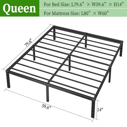 Image of Metal Platform Bed Frame Queen Size, 14 Inch Height with Heavy Duty Steel Support, No Box Spring Needed, Easy Assembly and Underbed Storage,Black
