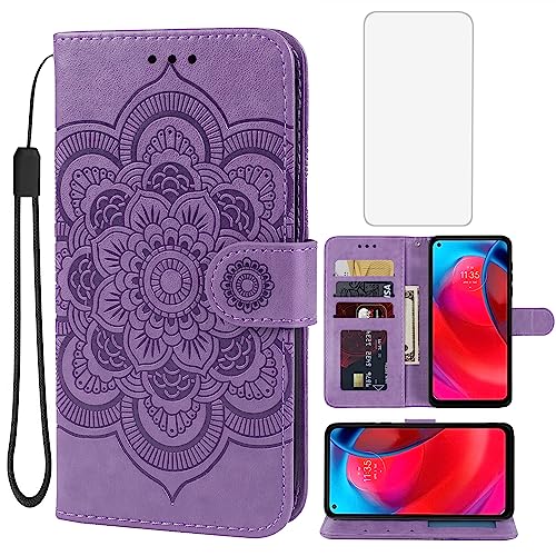 Étui portefeuille Moto G Stylus 5G 2021 violet avec protège-écran