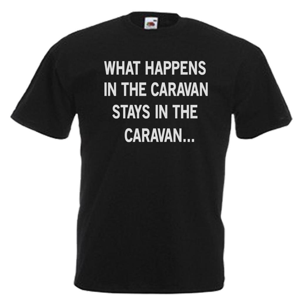 shaniztoons What Happens in The Caravan Funny Slogan Adults Mens Unisex T-Shirt XXL Black