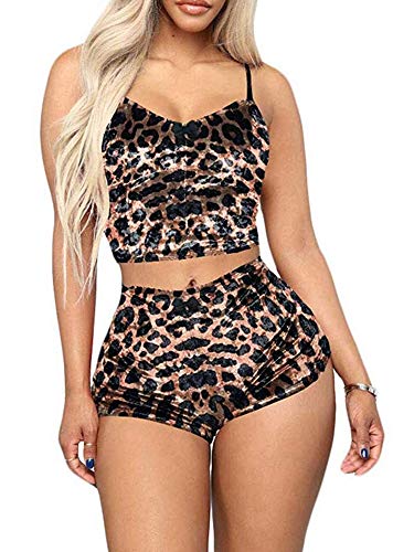 Shuyun Women Sexy Strappy Babydoll Lingerie Satin Pajama Set Camisole with Shorts 2 Piece Sleepwear (Brown, S)