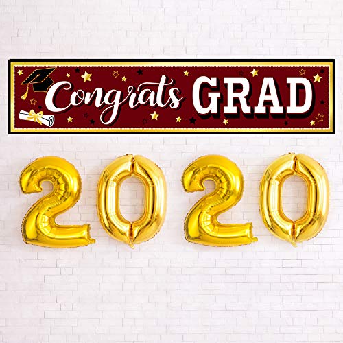 Image of Maroon Graduation Banner 2025 Congrats Grad Banner Graduation Party Decorations Fabric Grad Backdrop for 2025 High School or College Graduates Party Supplies