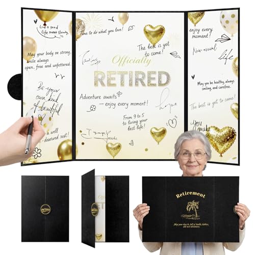 Foliom Officially Retired Guest Book Alternative - Large Foldable Retirement Card with Magnetic Closure & Starlight Film Jumbo Retirement Party Signature Board for Coworkers 16.53 x 11.61 in