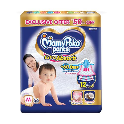 MamyPoko Pants Extra Absorb Baby Diapers, Medium (M), 56 Count, 7-12 Kg (B07Y8SVZKL) Amazon Price History, Amazon Price Tracker