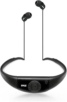 Pyle Waterproof MP3 Music Player Headphones - Marine Grade IPX8 Waterproof Rating w/ Built-in Rechargeable Battery, 8GB Memory & FM Radio, Charges Via USB Port, LED Indicator Lights PSWP8BK
