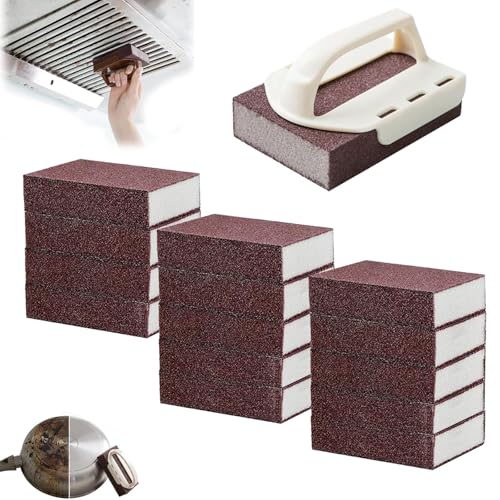 Decontamination Cleaning Brush, Magic Emery Cleaning Sponge, Heavy Duty Nano Carbide Cleaning Sponge, Removable Emery Sponge with Handle, Magic Cleaning Sponges for Pots and Pans (15PC)