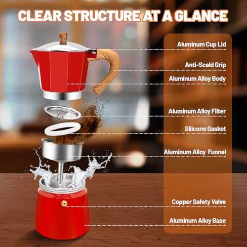DITOSH 6 Cup Aluminum Espresso Stovetop Moka Pot Express Coffee Maker Percolator Italian Classic Mocha Coffee Machine for Italian and Cuban Cafe Brewing for Home & Camping 300ml 10oz - Image 3