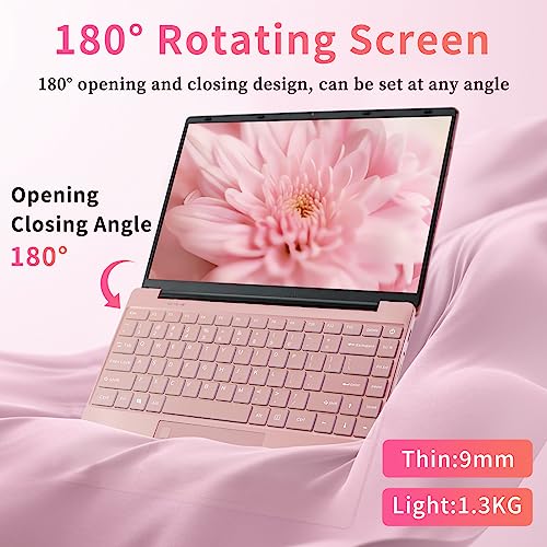 Image of BINTEC 14 inch 4K Laptop,3840x2160Pixels, Celeron N95 (up to 3.4GHz) Notebook PC,16GB DDR4 Ultrabook,180Open and Close,Backlit Keyboard, WiFi,USB,Bluetooth (Rose Gold /16G+960GB SSD)