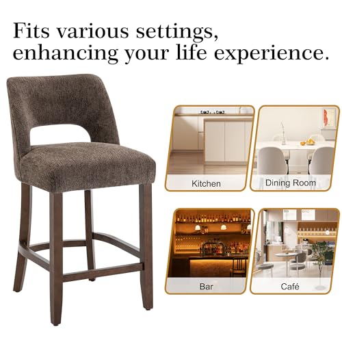 Image of VKNOW Bar Stools Set of 4,Upholstered Counter Height Bar Stools,Modern Counter Stools with Wood Legs for Kitchen Island Dining Room Bar, Brown