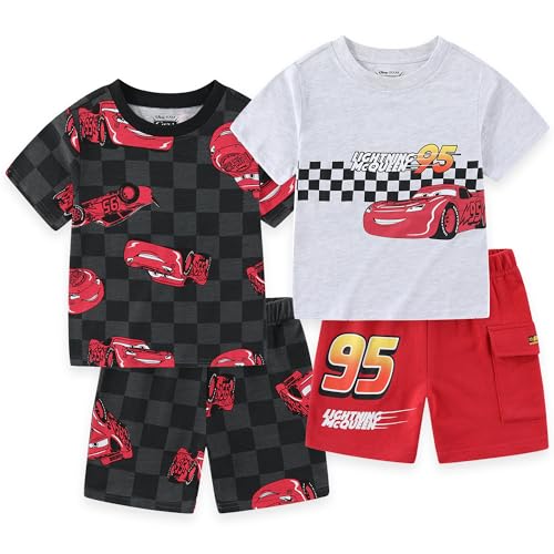 Image of Disney Cars Lightning McQueen Boys 4 Piece Mix and Match T-shirts and Shorts Set for Big Kid