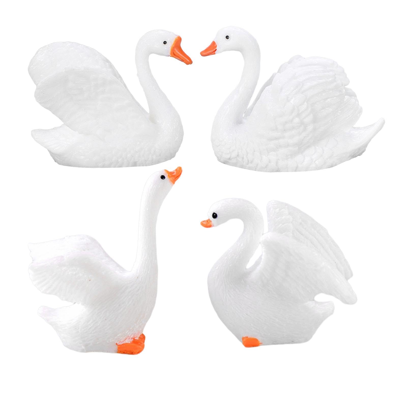 Mini-cygnes décoratifs : lot de 4 pour embellir vos plantes et étagères de salon