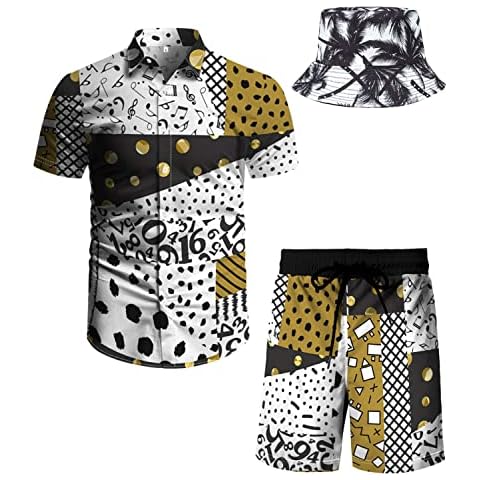 Beach Outfit Shirts Shorts Set:YAOGRO Men's 2 piece Matching Hawaiian Floral Festival Clothing Cover
