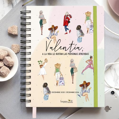 Agenda 2024 Happymots | Agenda semana vista 12 meses completos | Agenda anual 2024 desde Diciembre 2023 a Diciembre 2024 | Incluye Planificador, Calendario y Stickers | Tamaño A5