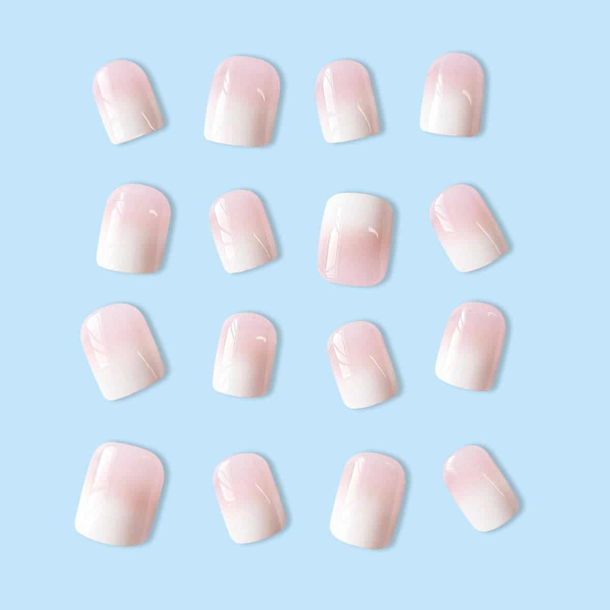 JUSTOTRY 24 Pcs Pink Solid False Nails Short,Gradient Square Press on Nails Pattern,Glossy Fake Nails Medium for Nail Art,French Squoval Stick on Nail for Women Gifts - Image 2