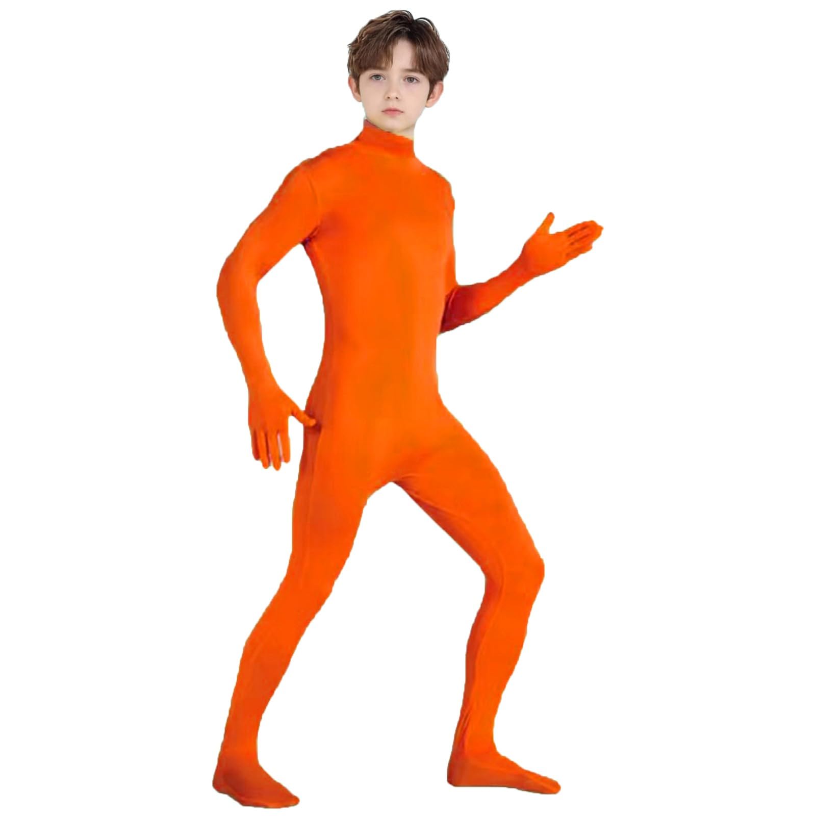 Unisex Kids' Open Face Unitard Full Body Costume Bodysuit for Adults and Kids Stealth Suits for DIY Party Outfit Halloween Cosplay Fancy Dress for Boys Girls UK (Orange #2, 6-8 Years)