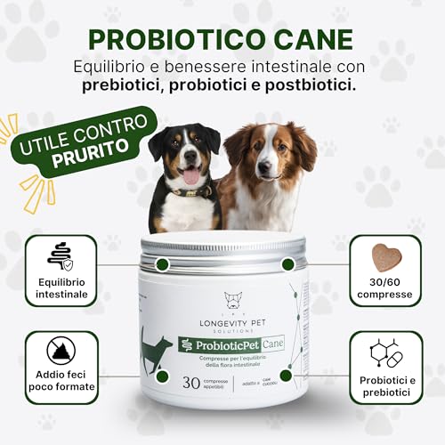 Longevity Pet ProbioticPet Cane 30 Compresse | Probiotici per Cani | Probiotico Digestivo per Cani | Integratori per cani | Supporto per Diarrea Cane, Flora Batterica e Digestione | Made in Italy - 2